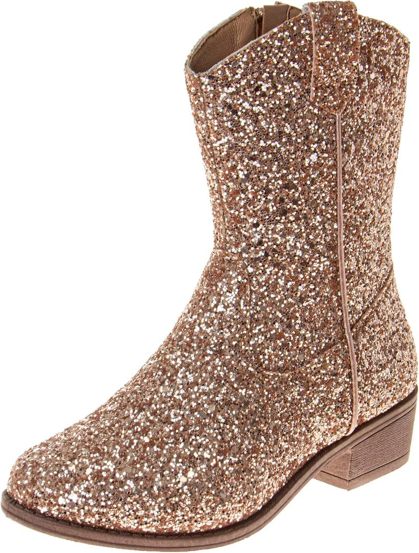 Josmo Girls Cowboy Western Boots - Girl Western Cowgirl Boot - Rose Gold Glitter (size 1 Big Kids)