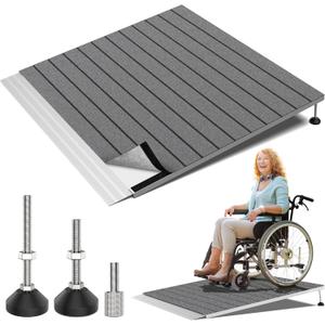 Threshold Ramps for Wheelchairs, Adjustable Height 3.3"-6.6" and 36"36" Platform Aluminum Wheelchair Ramp, Door Threshold Ramps with a Non-Slip Thick Door Mat for Scooters, Power Chairs, Cart