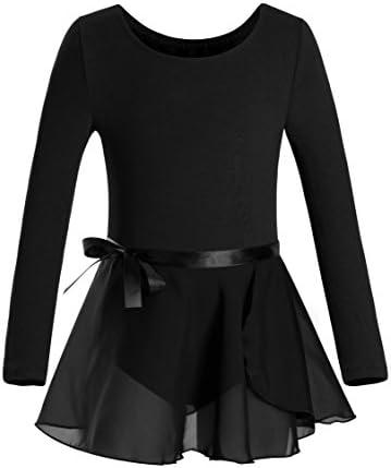 DANSHOW Girls Team Basic Long Sleeve Leotard with Skirt Kid Dance Ballet Tutu Dress, Size L ,6-8 Y