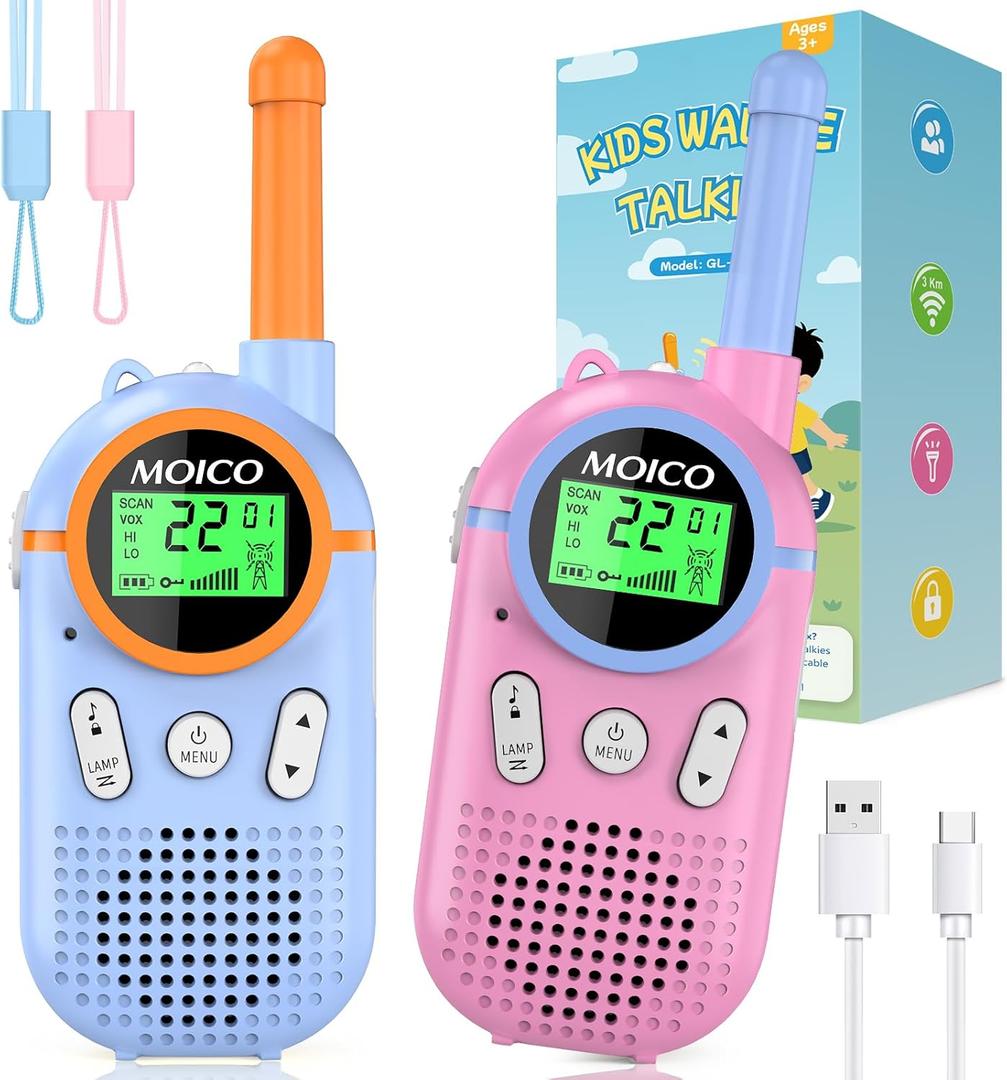MOICO Toys for 3-12 Year Old Boys Girls,Rechargeable Long Range Walkie Talkies for Kids with 22 Channels,3 4 5 6 7 8 Year Old Kids Gift, Perfect for Outdoor Camping,Hiking,Christmas and Birthday