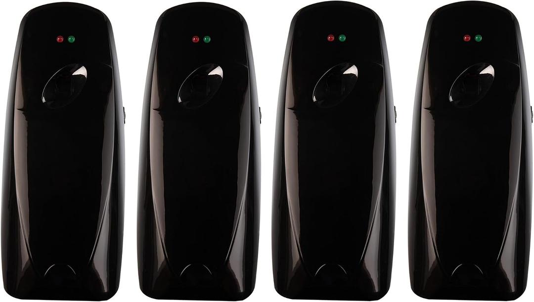 Automatic Air Freshener Spray Dispenser (4-Pack) Wall Mounted or Free Standing, Commercial and Home Use, Multiple Time Scent/Mist Release Settings for Room/Bathroom Sprayer (Black)