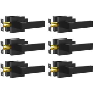 Passage Door Lever, 6 Pack Matte Black Interior Door Handles for Hallway and Closet, Heavy Duty Square Interior Keyless Door Handles Non-Locking Door Knobs for Right & Left Side Door