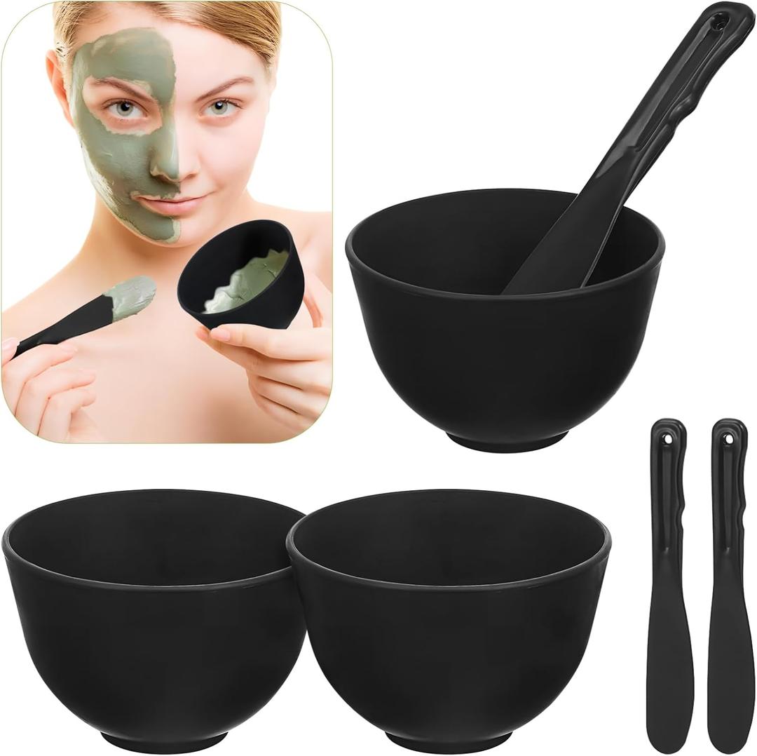 NOLITOY 3 Set Face Mask Mixing Bowls with Spatula: DIY Facemask Mixing Tool Kit for Home Salon (Black)