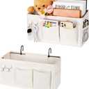 Bedside Caddy Bedside Organizer Hanging Storage Bag for Bunk College Dorm Bed and Hospital Beds with Magazine Water Bottle Phone Holder (2Pack White)