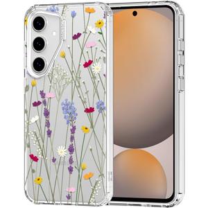 MOSNOVO Case for Samsung Galaxy S24 FE, [Buffertech 6.6ft Military-Grade Drop Protection] [Anti Peel Off Tech] Clear TPU Bumper Phone Case Cover Design - Floral Garden