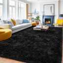 Black Area Rugs 8x10 for Living Room, Large Shag Plush Rug Bedroom Carpet, Non-Slip Modern Fluffy Indoor Floor Rug for Kids Room Dorm Nursery Home Decor Aesthetic