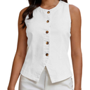 Women’s Sleeveless Blazer Vests Dressy Casual Work Vest Tops Trendy Summer Fall Button Waistcoat, Large