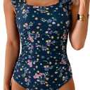 B2prity Womens One Piece Swimsuit Retro Square Neck Tummy Control Bathing Suits Ruched Modest Full Coverage Swimwear (X-Large)