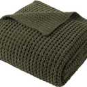 Bunnikins & Clover Olive Green Throw Blanket for Couch, Waffle Knit Blanket Throw, Super Soft Warm Dark Green Throw Blanket for Home Decor,Sofa and Living Room, 60"x80"