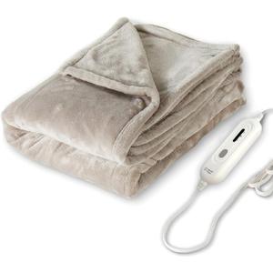 Tefici Electric Heated Blanket Throw, Super Cozy Soft 2Layer Flannel 50" x 60" Heated Throw with 3 Heating Levels & 4 Hours Auto Off, Machine Washable, ETL&FCC Certified, Home Office Use, Camel