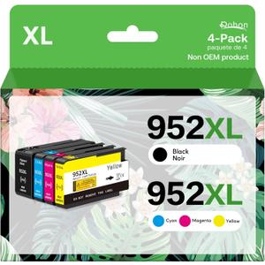 952XL Latest Upgrade Compatible Ink Cartridges Combo Pack Replacement for HP 952 XL Ink Cartridges for Officejet Pro 7740 8210 8710 8720 8740 8715 7720 8725 8730, Black, Cyan, Yellow, Magenta, 4 Packs