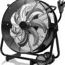 20" High Velocity Industrial Drum Fan 7 Metal Blades Heavy Duty Metal Industrial Floor Fan 3 Speed with Handle and Roller, 360 Rotation for Warehouse Basement Factory Barn Garage(Black)