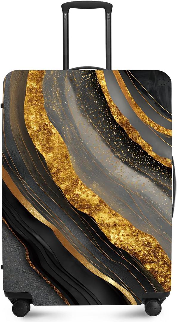 FOREVER QUEEN Gradient Black Gold Marble Luggage Cover Suitcase Protector Suitcase Cover Anti-Scratch, Stretchable Bag Cover Washable Durable Polyester (L(fits 28-30Inch suitcase))