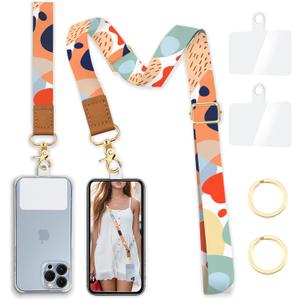 Phone Lanyard Crossbody Wrist Strap, Abstract Art Boho Adjustable Cell Phone Lanyard Wristlet Strap with 2 Tether Tabs for Women Case ID Badges Accessories