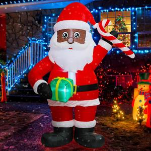 6FT Inflatable Christmas Black Santa Claus with Gift Box and Candy Decoration Blow Up Built-in LED for Holiday Lawn Yard Garden Home Indoor Outdoor Party