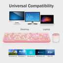 Wireless Keyboard and Mouse Combo, Retro Typewriter Keyboard with Round Keycaps, 2.4GHz USB Cute Wireless Keyboard Mouse for Computer, Desktop, Laptop and Computer (Pink-Colorful)