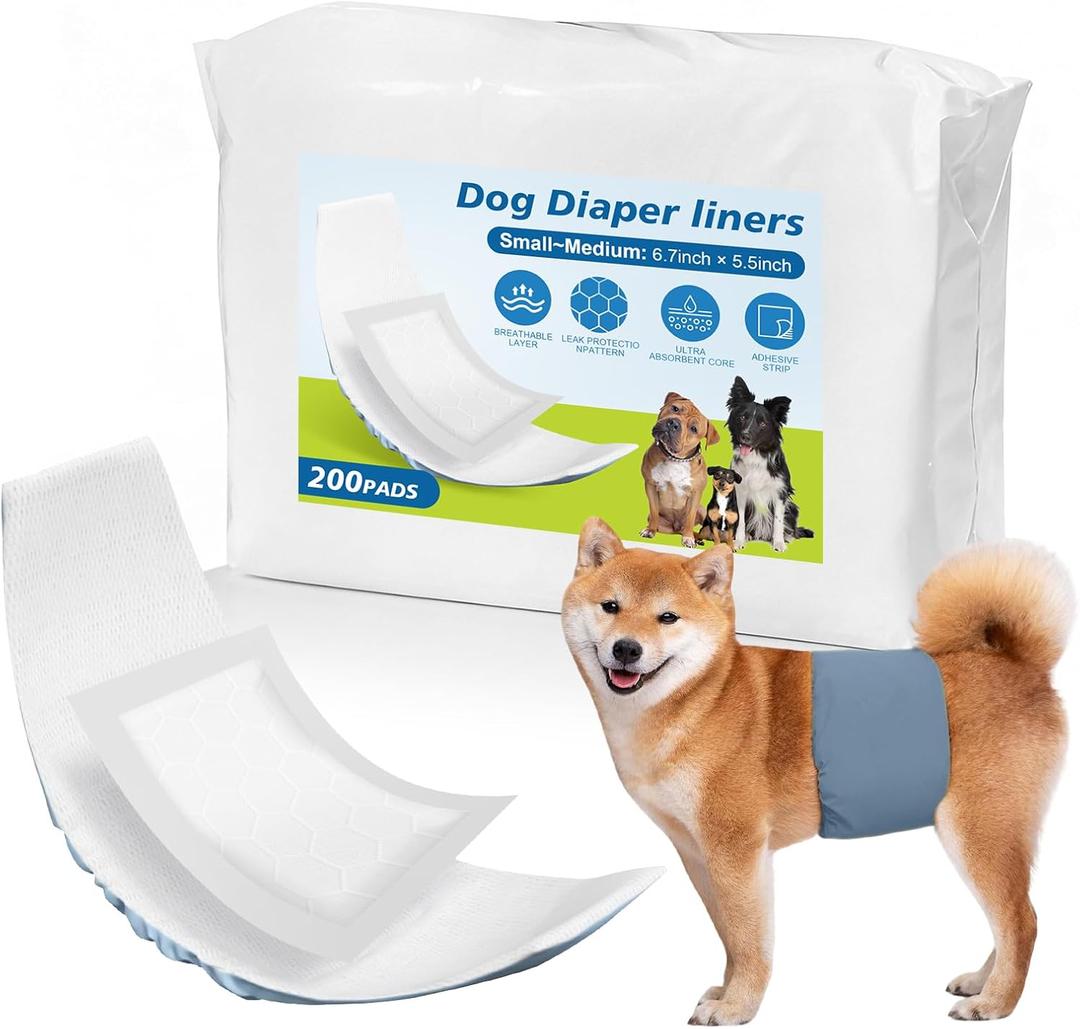 Dog Diaper Liners （Regular 200 Count） Absorbent and Super Soft Dog Diaper Booster Pads for Female Dog Diapers or Male Dog Belly Bands