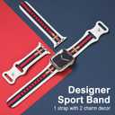 Designer Band with Charms Decor Compatible with Apple Watch Band 38mm 40mm 41mm 42mm 44mm 45mm 46mm 49mm Women Men, Stylish Silicone Sport Wristbands for iWatch Series 10 9 8 7 6 5 4 3 2 1 SE Ultra (White/Blue/Red with Cross)