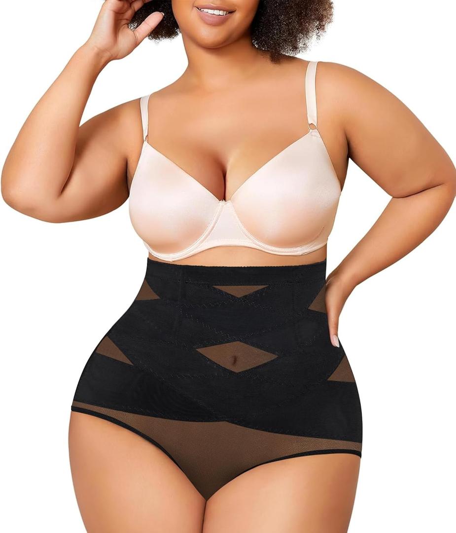 Nebility Plus Size Shapewear for Women Tummy Control Butt Lifting Panties Hi- Waist Trainer Body Shaper Short Belly Underwear, Black, 4XL