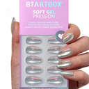 BTArtbox Press On Nails Short - Pink Ombre Almond Press On Nails with Glue for Women, Opaque Soft Gel Glue On Nails in 16 Sizes - 32 Stick On Nails Kit, Chaos Chrome