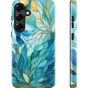 Esdot for Samsung Galaxy S25 Case,Aesthetic Vintage Blue Leaves Wildflower Girly Shell,Compatible with Magsafe,Trendy Unique Retro Western Protective Slim Silicone Phone Cover for Women Girls