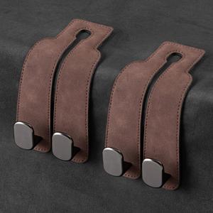 2 Pack Car Hooks for Headrest, Headrest Hooks Car Purse Hook Car Seat Back Storage Hook Premium Leather Car Seat Holder for Headrest Purses and Bags (Brown)