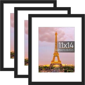 upsimples 11x14 Picture Frame Set of 3, Made of High Definition Glass for 8x10 with Mat or 11x14 Without Mat, Wall and Tabletop Display Photo Frames, Black upsimples 11x14 Picture Frame Set of 3, Made of High Definition Glass for 8x10 with Mat or 11x14 Without Mat, Wall and Tabletop Display Photo Frames, Black