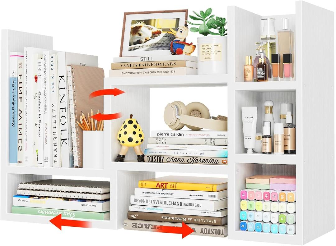 NUTIKAS Desk Shelves Desktop Organizer Shlef - White Office Organization for Top of Desk Organizers and Accessories Corner Bookshelf Table Top Shelving Small Hutch Decorations for Women Office, 13.8 Inches