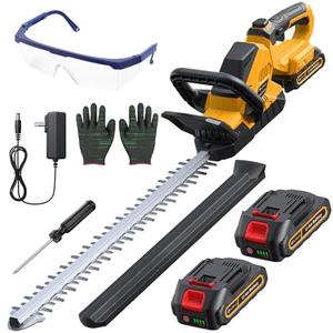 20'' Hedge Trimmer Cordless with Battery, 3000RPM Electric Handheld Bush Clipper with 2pcs 2000mAh Rechargeable Batteries, 180° Rotatable Head, 2/3'' Blade Gap Yellow