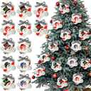 Soulchen 12 Pcs Christmas Snowman Ornaments for Tree Rustic Wooden Xmas Snowman Tree Ornaments Merry Christmas Joy Novel Snowflake Xmas Hanging Decorations for Winter Holiday Craft Party Supplies
