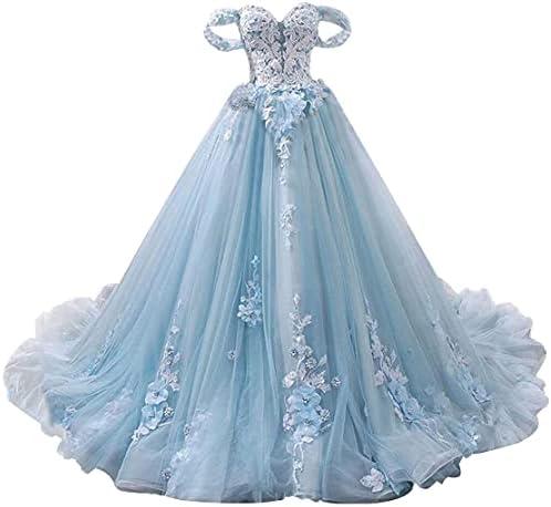 Ball Gown Tulle Off-The-Shoulder Sleeveless Applique Sweep/Brush Train Quinceanera Dresses.18