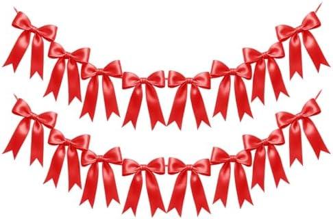 1 Strings of 12pCS Red Bow Garlands Banner Decoration,Pre-Strung Satin Ribbon Ornaments for Birthday,Bachelorette Party, Bridal Shower,Wedding,Engagement, Baby Shower,Graduation Decor,Valentine's Day