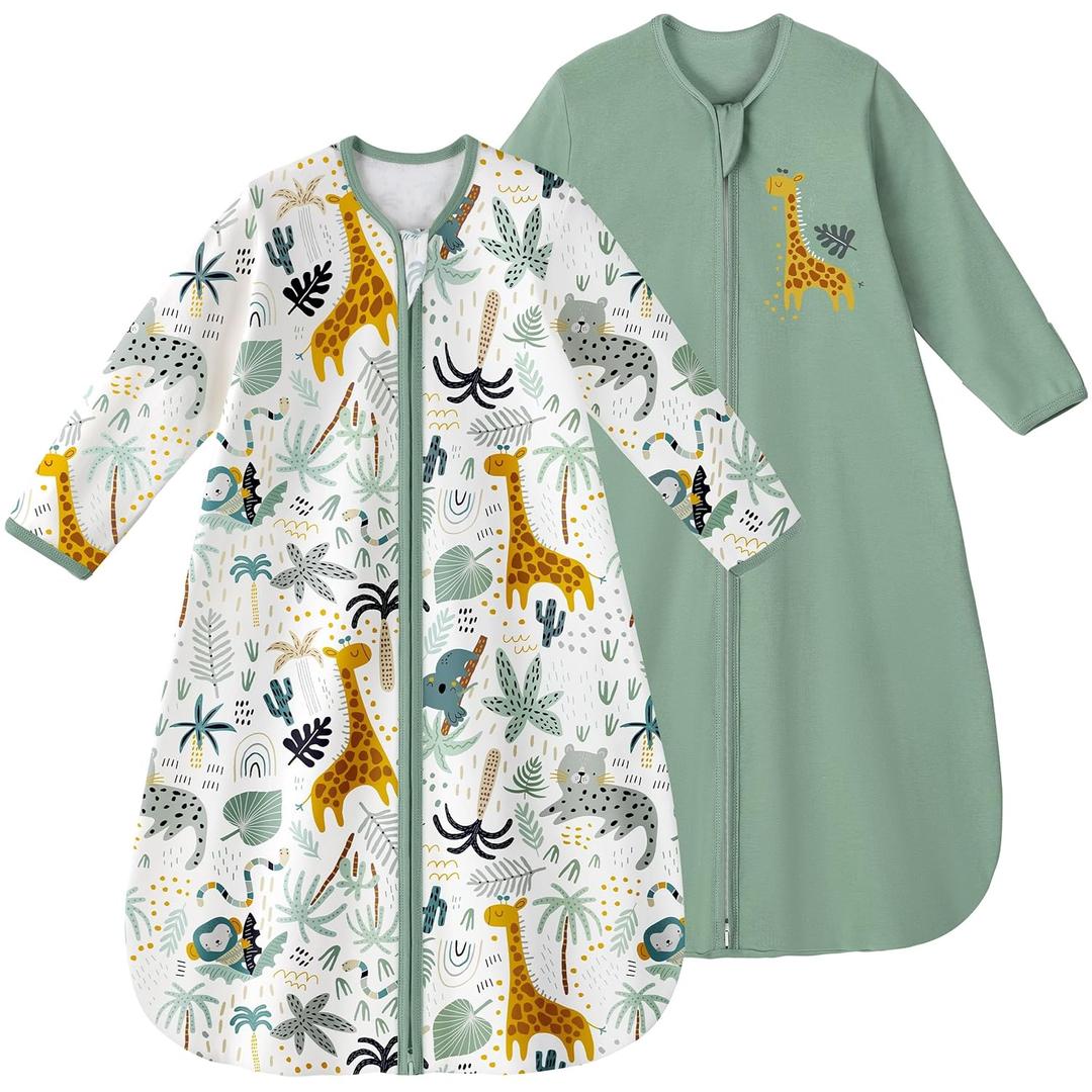 Yoofoss Baby Sleep Sack 18-24 Months Long Sleeve Wearable Blanket Baby 100% Cotton 2-Way Zipper 0.5 Tog Toddler Sleeping Sack, Lightweight(X-Large)