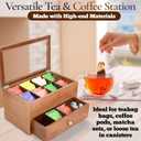 Wooden Tea Bag Organizer with Drawer Tea Storage Box with 16 Compartments, Tea Caddy and Teabag Holder for Countertop or Kitchen Tea Station Display Rustic Wood Tea Organizer