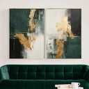 Green And Gold Abstract Wall Art Dark Green And Black Abstract Canvas Wall Art Emerald Green Pictures Gold Foil Artwork Black Gold Green Painting Modern Abstract Room Decor 16x 24in x 2pcs, No Frame