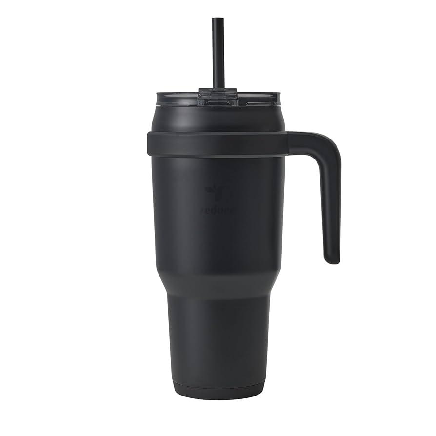 REDUCE 40 oz Stainless Steel Tumbler with Handle - Dual-Wall Vacuum Insulated Travel Mug, Sweat-Proof Lid & Reusable Straw - Keeps Drinks Cold for 24 Hrs, Fits Cupholders, Dishwasher Safe - Phantom Black
