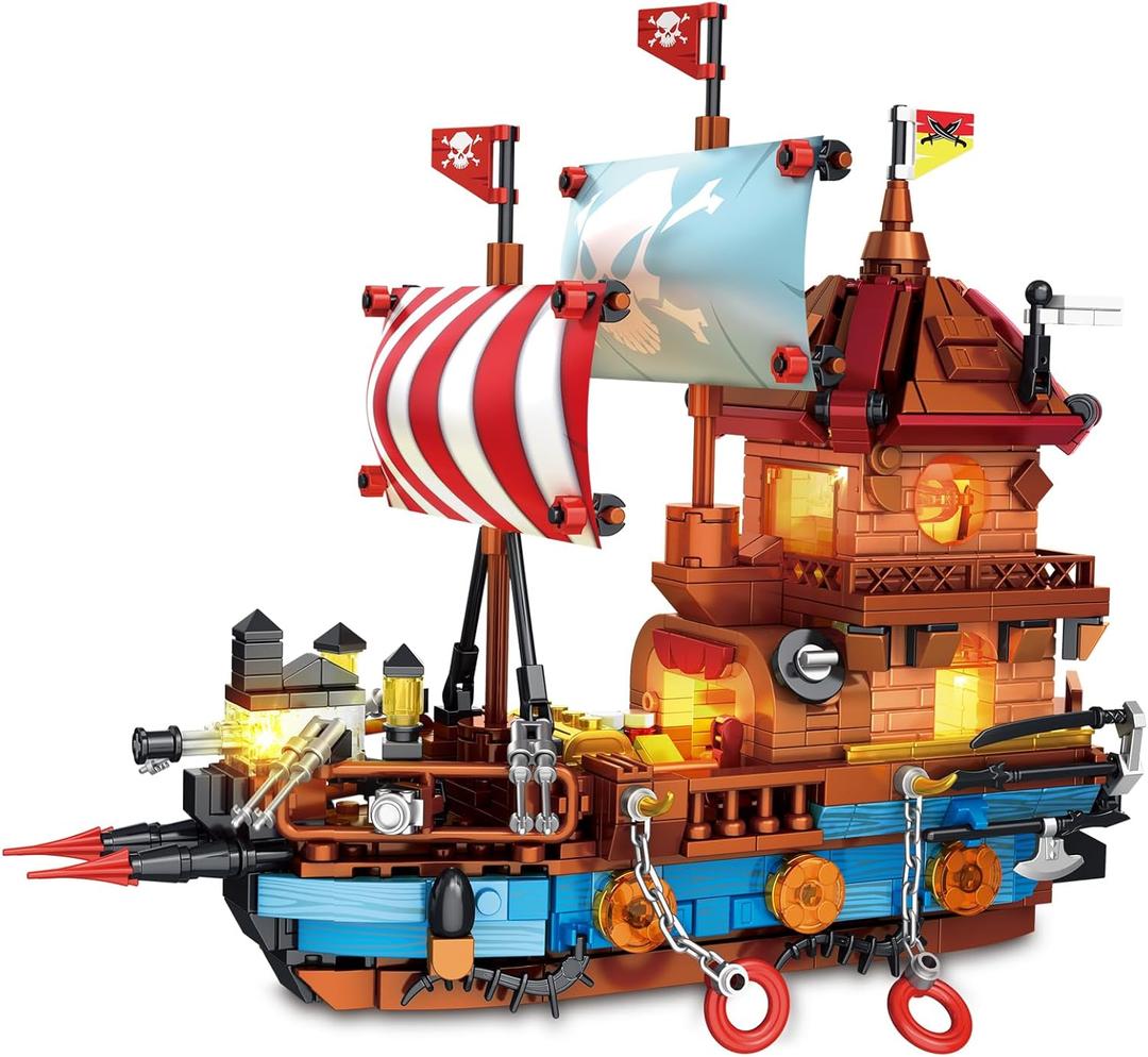 Pirate Ship Building Blocks Set with Lights, Compatible with Lego Set, Modern Boat Model Toy Building Kit for Adults, Idea Christmas Birthday Gift for Kids Teens Girls Boys 8-14+ (916 PCS)