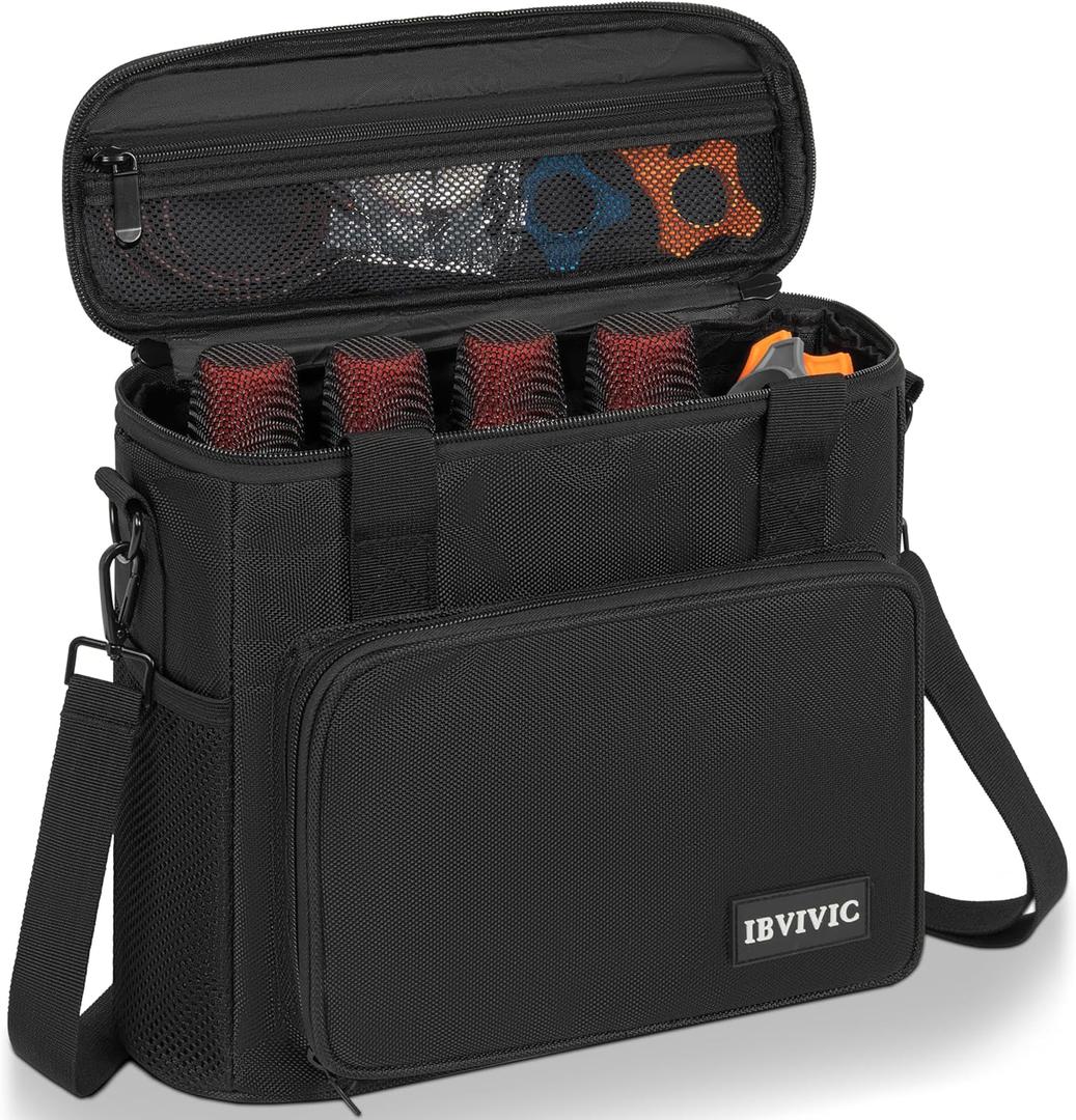 4 Slots Wireless Microphone Case with Foam, Microphone Carry Travel Bag with Shoulder Strap Mic Storage Bag for Singing, Karaoke, Party