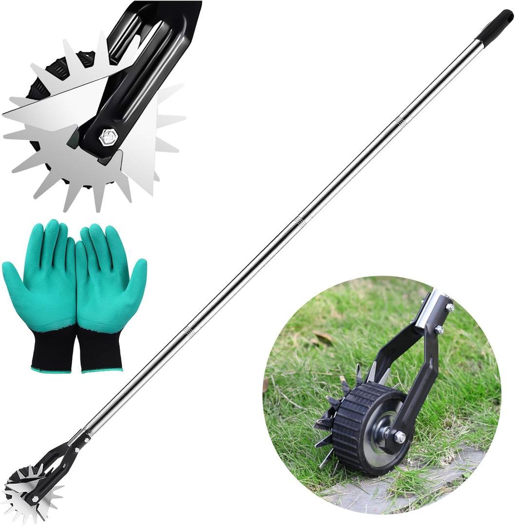 [2025 Upgraded] Wheel Rotary Edger  Manual Lawn Edger Tool, Adjustable 63 Length, Sturdy 4-Section Stainless Steel Trimmer for Grass & Weed Edging, Ideal for Garden Landscaping & Yard Maintenance