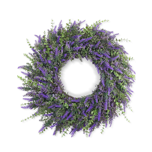 Ewowfam Wreaths for Front Door, Purple Flower Garland for All Seasons，Grapevine Wreath with Lavender Flowers for Home Decor and Front Porch Decor, Artificial Hanging Flowers for Outdoors (Purple)