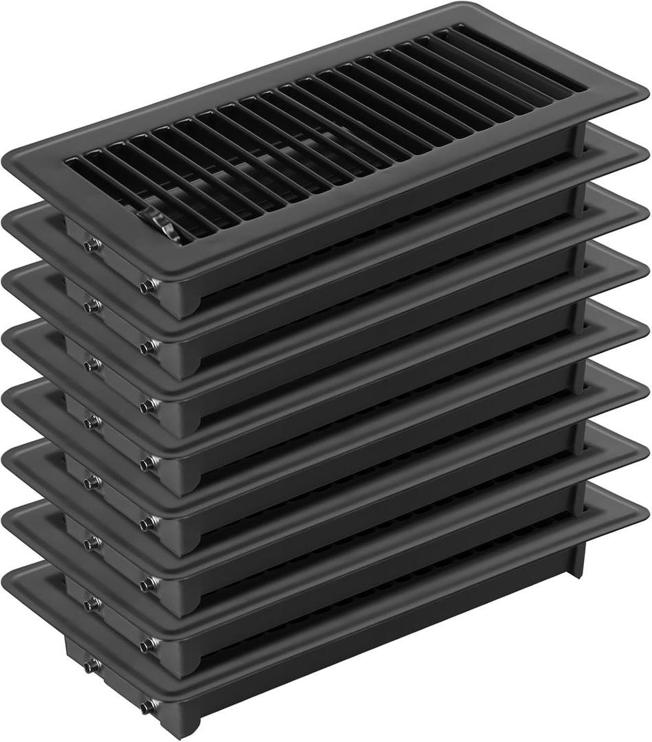 8PCS 4" x 10" Floor Register, Heavy Duty Floor Vents, Metal Heat Air Vent Covers Rust Proof Finish 4 x 10'' Walkable Floor Vent Covers for Home Floor Wall Ceiling  (Black)