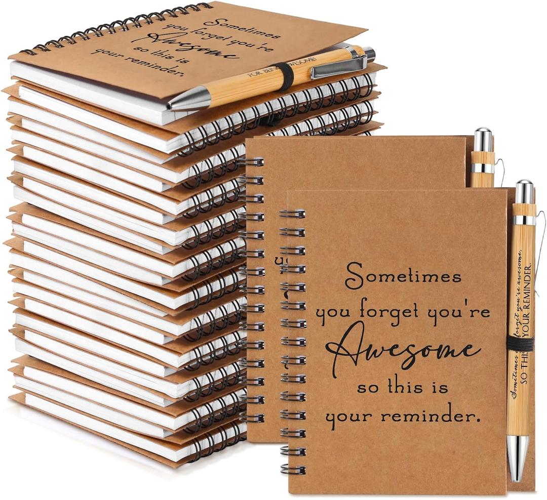Honoson 30 Sets Spiral Notebooks Sets Employee Thank You Gifts Inspirational Journals with Retractable Bamboo Pens Bulk Encouragement Notepad for School Teacher, Awesome Sign