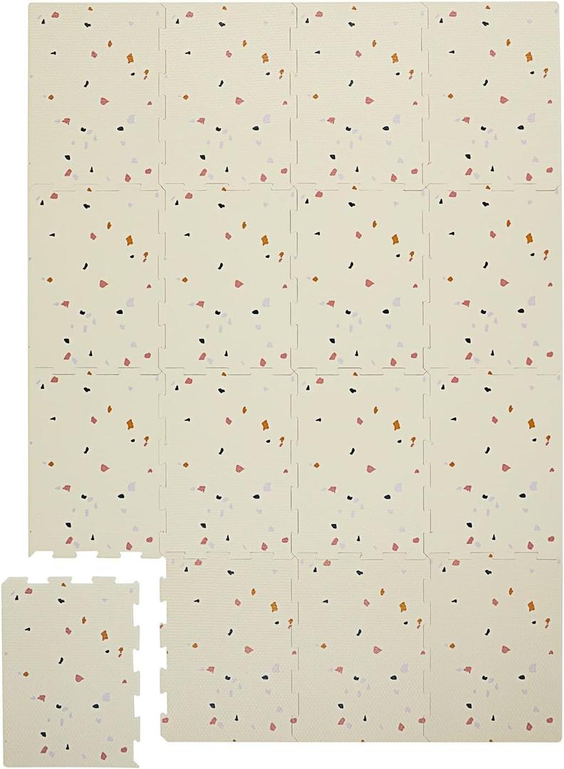 3 Sprouts Baby Foam Play Mat - Soft Foam Floor Tiles for Kids with Interlocking Puzzle Mats for Toddler Playroom - Safe 100% EVA Pads, Non-Toxic Waterproof Playmat - Terrazzo Cream