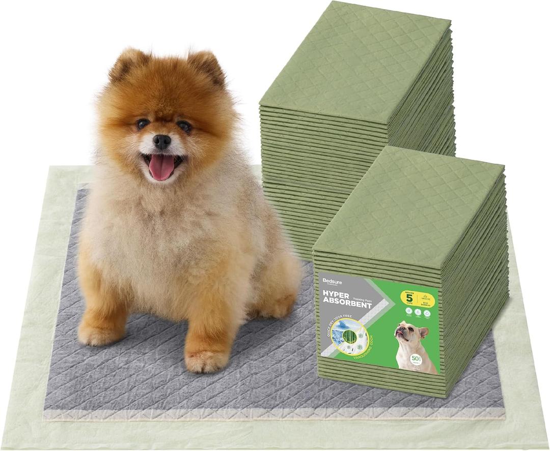 Bedsure Pee Pads for Dogs, 22" x 22" Puppy Pads 50 Count, Super Absorbent & Leak Proof, Small Dog Training Pads Quick Dry Disposable Pets Potty Pads Odor-Control Activated Carbon & ECO Green Material