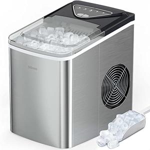 Silonn Ice Makers Countertop, 9 Cubes Ready in 6 Mins, 26lbs in 24Hrs, Self-Cleaning Ice Machine with Ice Scoop and Basket, 2 Sizes of Bullet Ice for Home Kitchen Office Bar Party