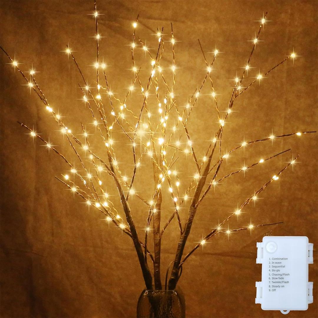 AMARS 2 Pack Lighted Prelit Twig Tree Branches Lights with Timer, Battery Operated, Christmas Holiday Decorative Sticks Vase Filler for Home Decoration (31inch) (Brown Warm)