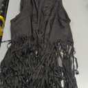 Women Western Tassels Vest Tops 70s Hippie Sleeveless Faux Suede Fringe Vests Jacket Cardigan Open Front Rodeo Cowgirl Shirt (Black, L)