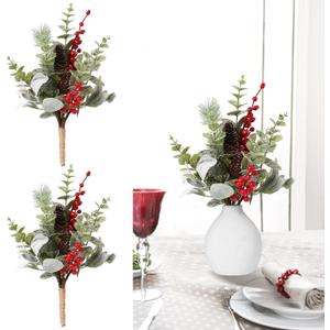 RoseCraft 2PCS Christmas Decorations, 16.5Inch Artificial Red Berry Flowers Stem Table Decorations Twig Branches Ornaments, for Winter Xmas Holiday Party Vase Flower Arrangement Decor.
