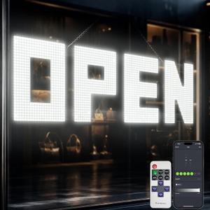 50"x17" Large LED Open Sign with Remote and Bluetooth App, Super Bright Open Signs for Business, Dimmable Big Open Sign for Storefront Window Bar Salon Cafes Retail Shops White