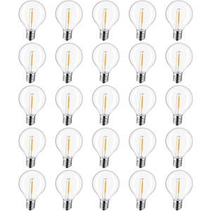 25-Pack G40 LED Replacement Light Bulbs, E12 Screw Base Shatterproof Globe Bulbs for Outdoor String Lights, 0.6Watt Equvalent to 5 Watt Incandescent Bulbs, Warm White 2200K